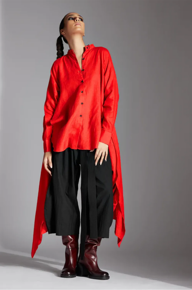 Elva Shirt-Red linen by Chola in red color for women in Singapore