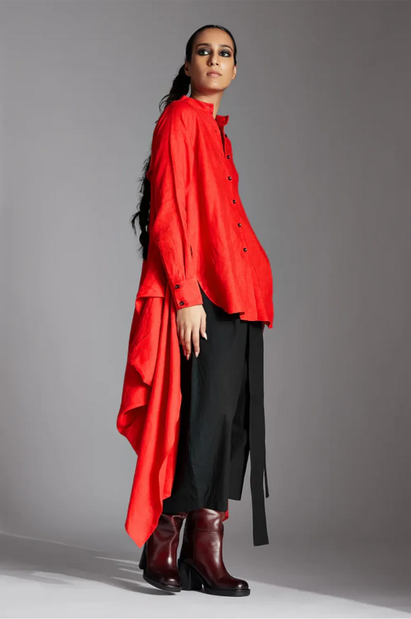 Elva Shirt-Red linen by Chola in red color for women in Singapore