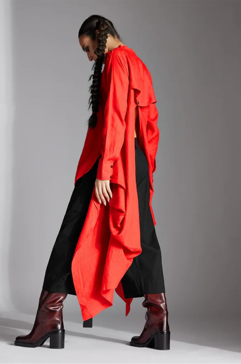Elva Shirt-Red linen by Chola in red color for women in Singapore