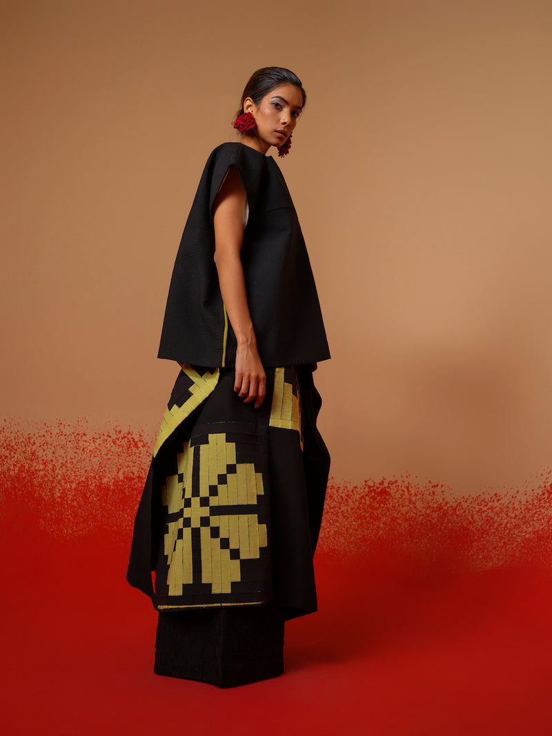Ember Skirt-Black + Lime 100% cotton skirts by Stoique in black, lime for women in Singapore