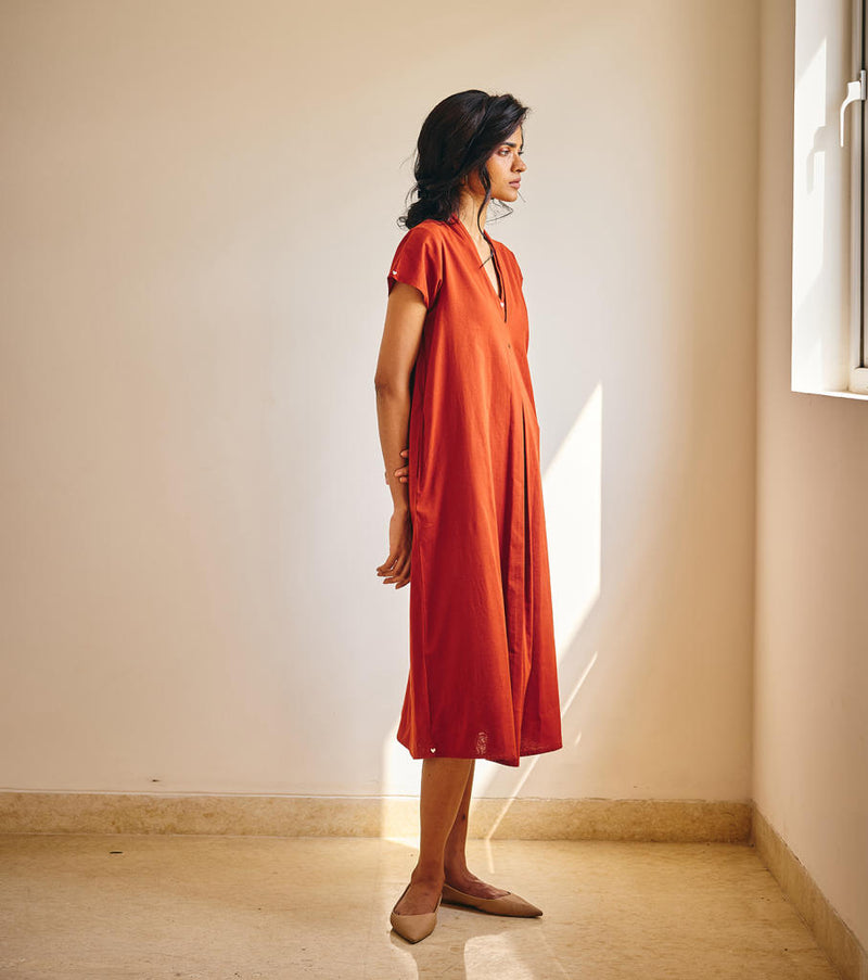 Ember Spirit Midi cotton by Khara Kapas in rust for women in Singapore