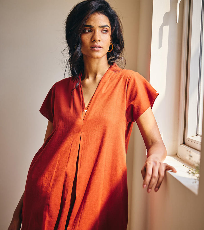 Ember Spirit Midi cotton by Khara Kapas in rust for women in Singapore
