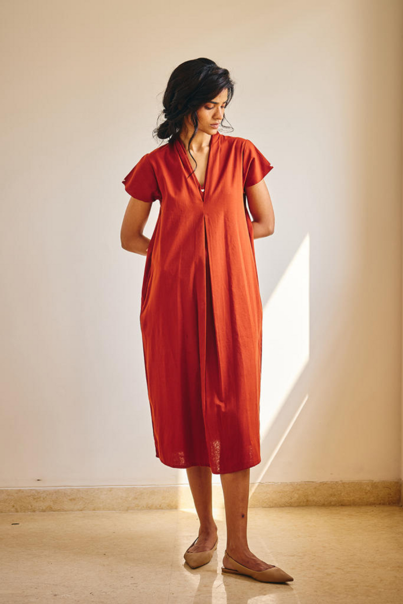 Ember Spirit Midi cotton by Khara Kapas in rust for women in Singapore