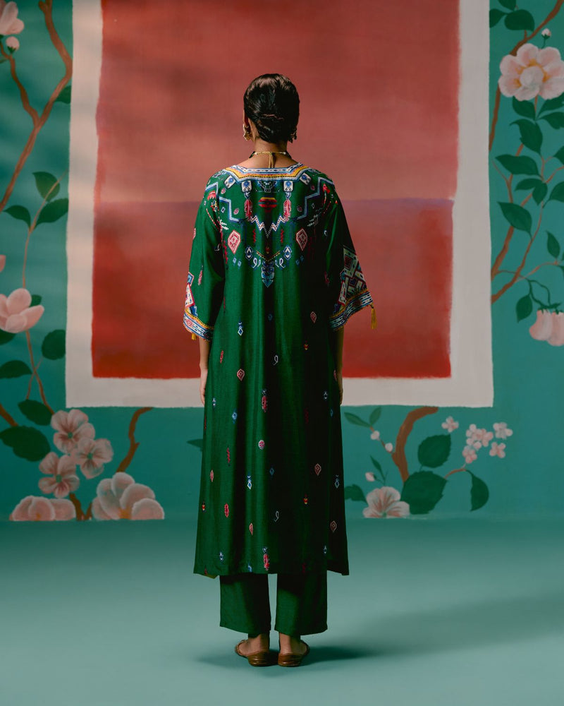 Emerald Aztec Kaftan Set Buy Emerald Aztec Kaftan Set from C&W | Co-Ord Sets for Women by Label Mogra in green color for women in Singapore