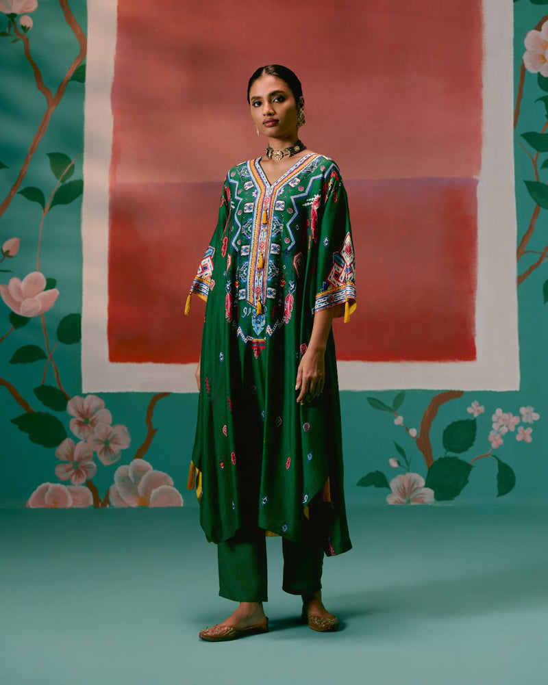 Emerald Aztec Kaftan Set Buy Emerald Aztec Kaftan Set from C&W | Co-Ord Sets for Women by Label Mogra in green color for women in Singapore