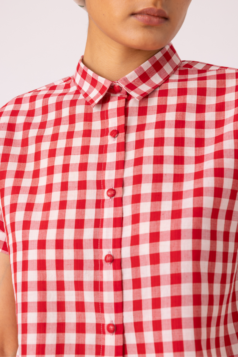 Emily Red Checkered Handwoven Top cotton by The Summer House in red color for women in Singapore