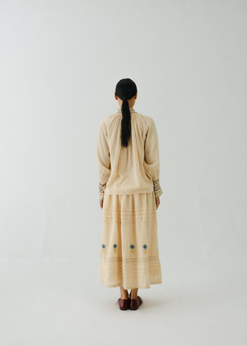 Emily skirt-Ivory Pixel Applique cotton by CORD for women in Singapore