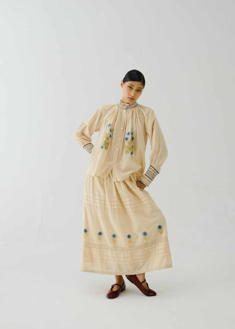 Emily skirt-Ivory Pixel Applique cotton by CORD for women in Singapore