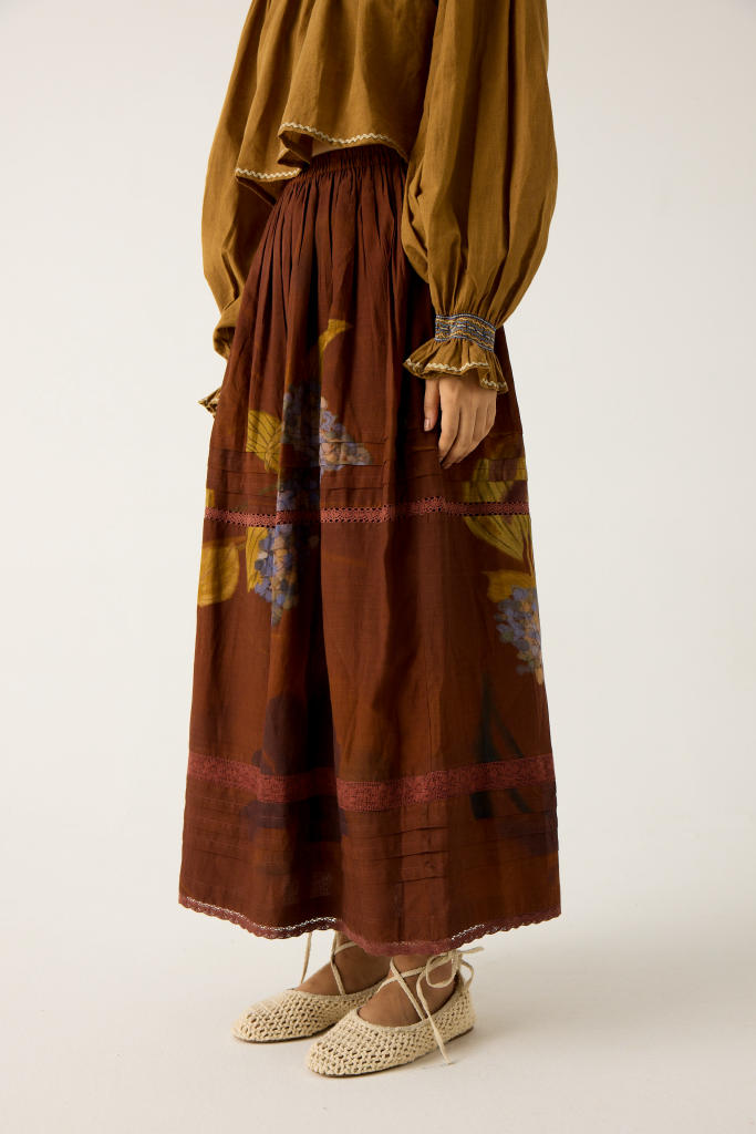 EMILY SKIRT-FOLIAGE cotton by CORD in multi for women in Singapore