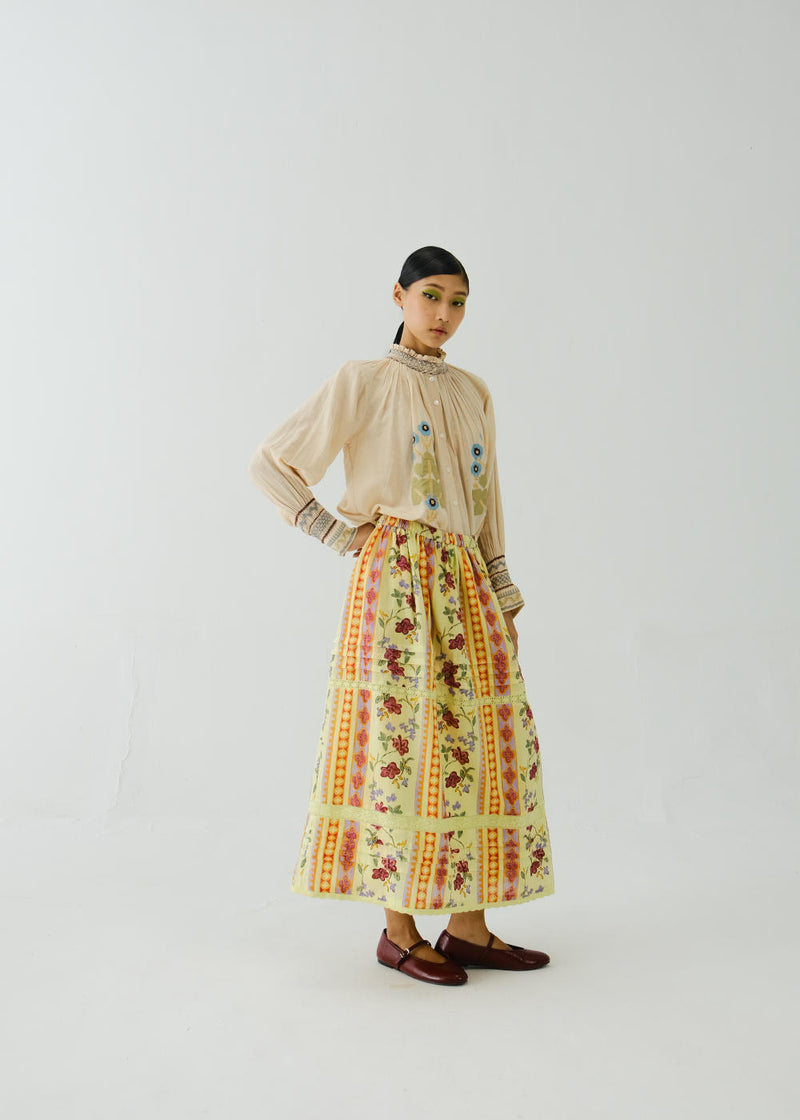 Emily skirt-Folk Bloom linen by CORD for women in Singapore