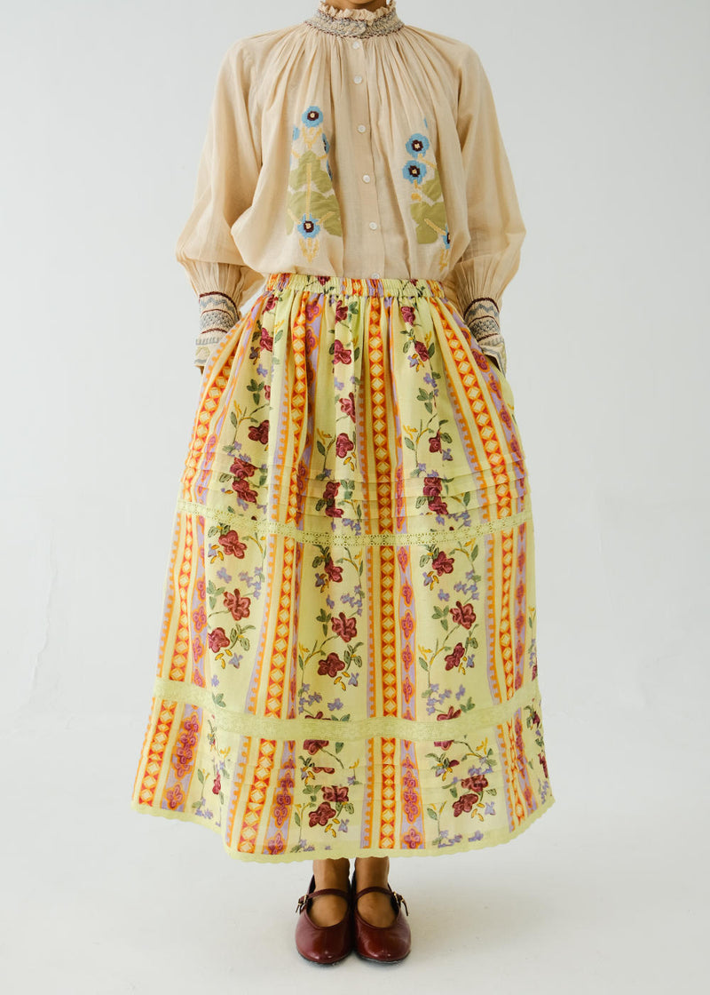 Emily skirt-Folk Bloom linen by CORD for women in Singapore