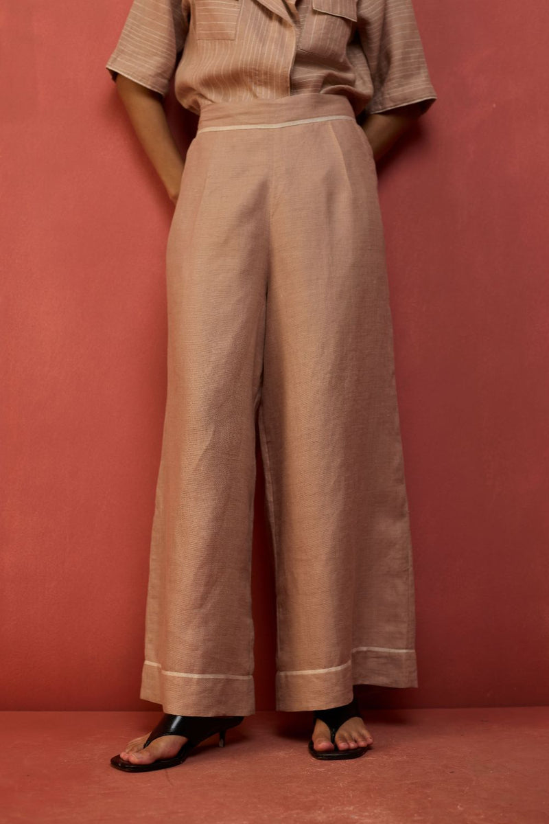 Emma Relaxed Fit Linen Pants - Dusty Rose by Manan for in Singapore