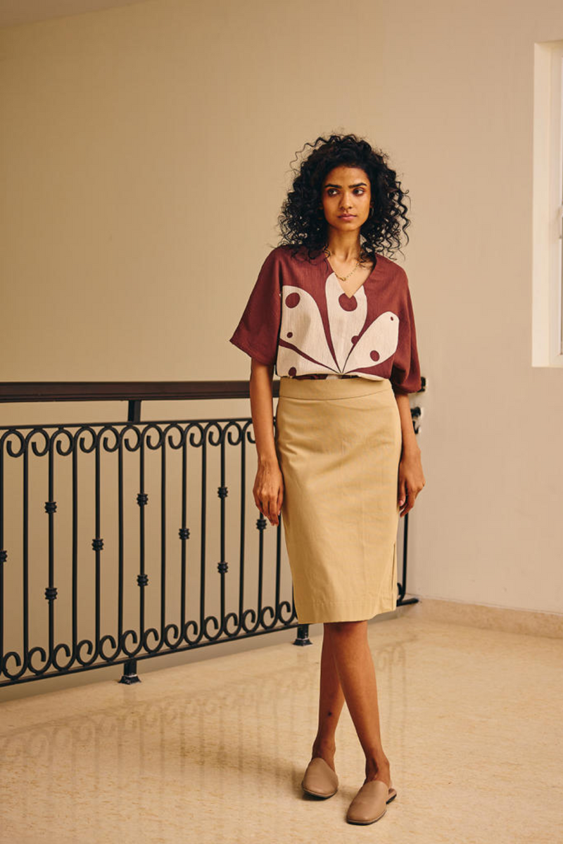 Envelope Skirt twill by Khara Kapas in beige for women in Singapore