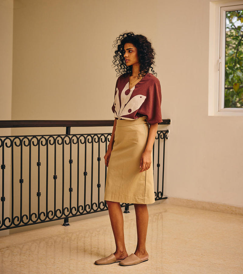 Envelope Skirt twill by Khara Kapas in beige for women in Singapore