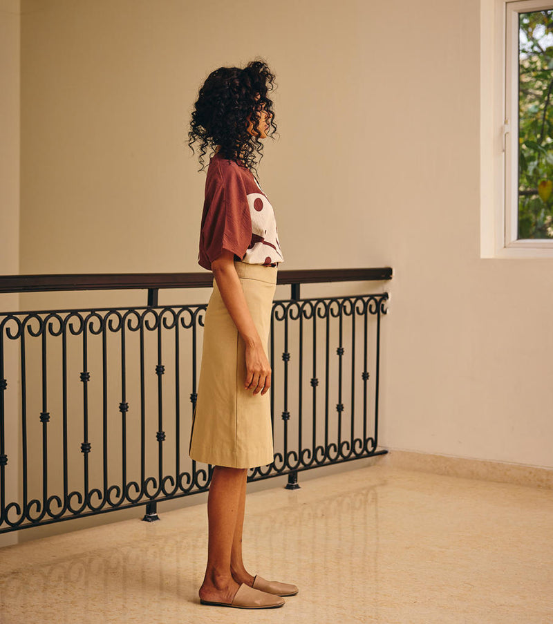 Envelope Skirt twill by Khara Kapas in beige for women in Singapore