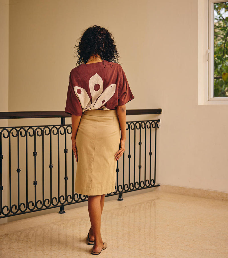 Envelope Skirt twill by Khara Kapas in beige for women in Singapore