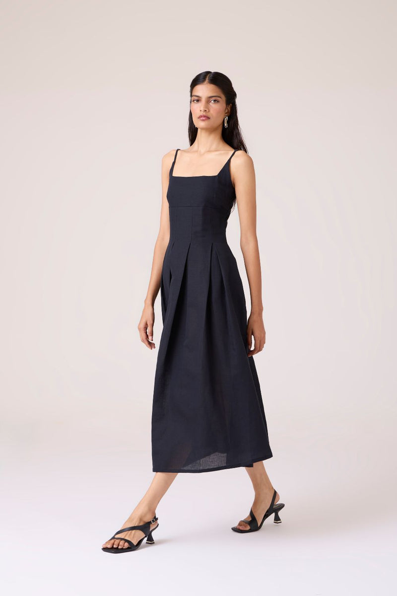 Eos Black Midi Dress cotton by The Summer House in black color for women in Singapore