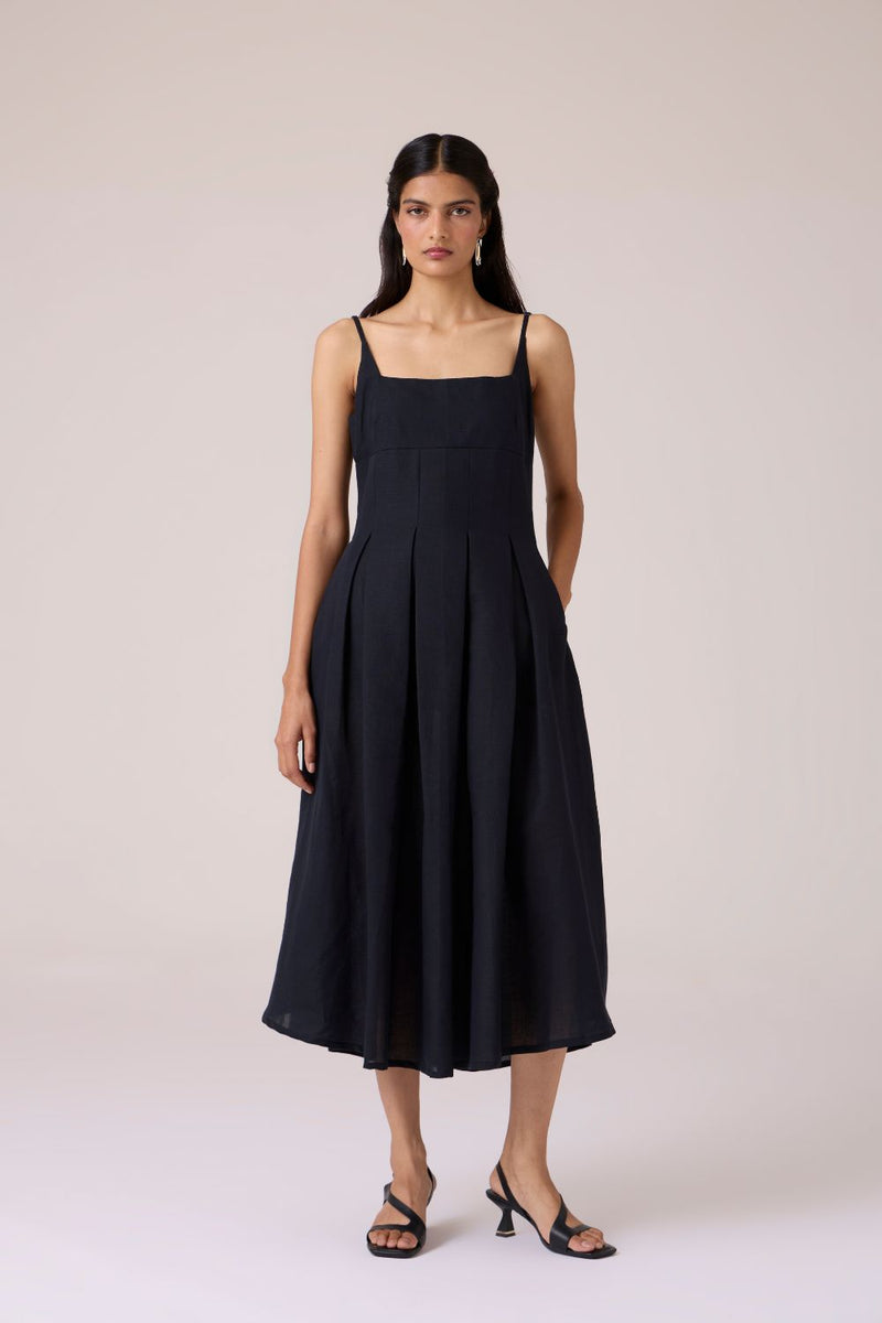 Eos Black Midi Dress cotton by The Summer House in black color for women in Singapore