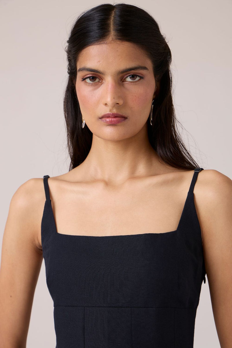 Eos Black Midi Dress cotton by The Summer House in black color for women in Singapore