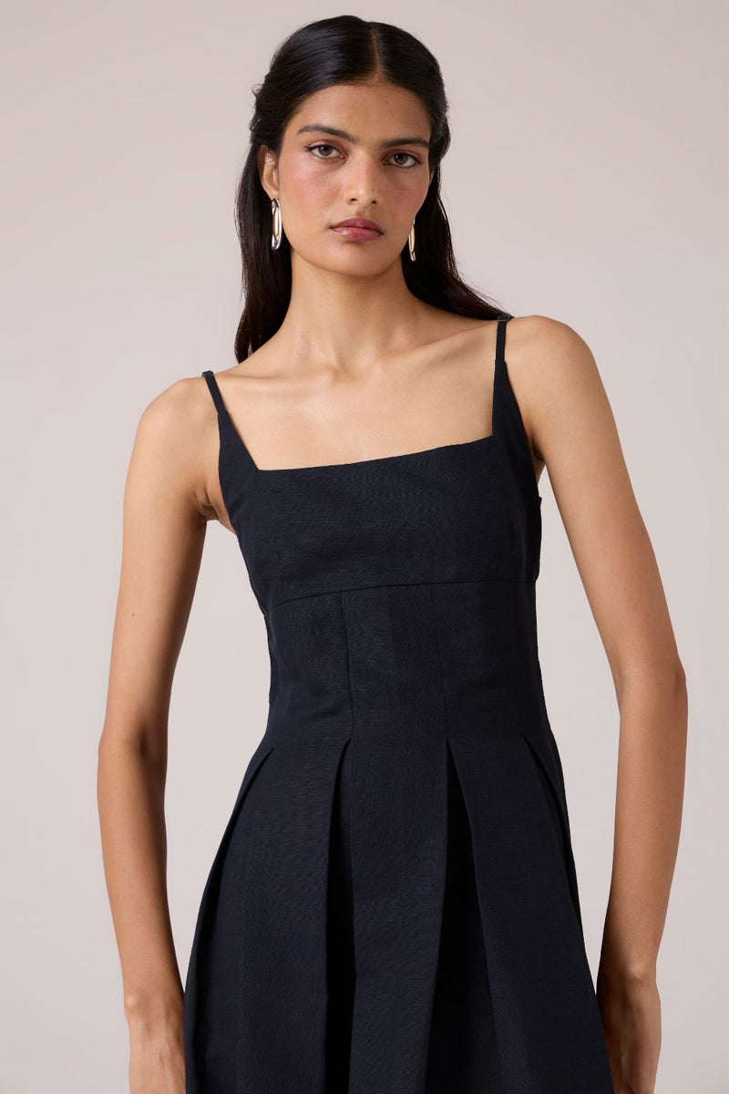 Eos Black Midi Dress cotton by The Summer House in black color for women in Singapore