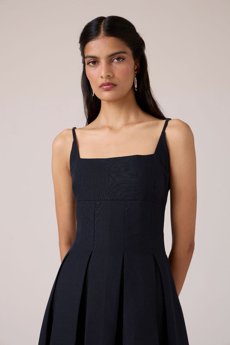 Eos Black Midi Dress cotton by The Summer House in black color for women in Singapore