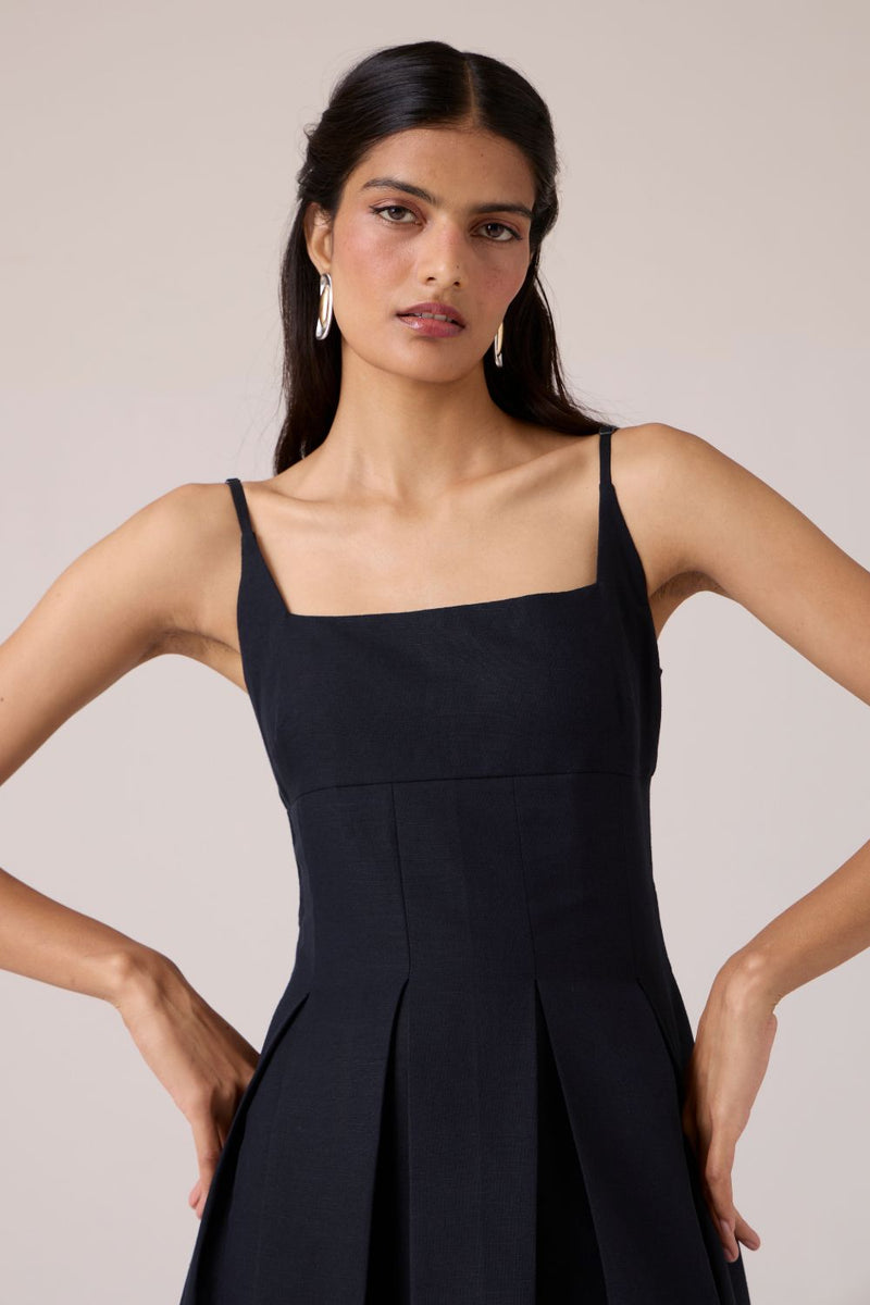 Eos Black Midi Dress cotton by The Summer House in black color for women in Singapore