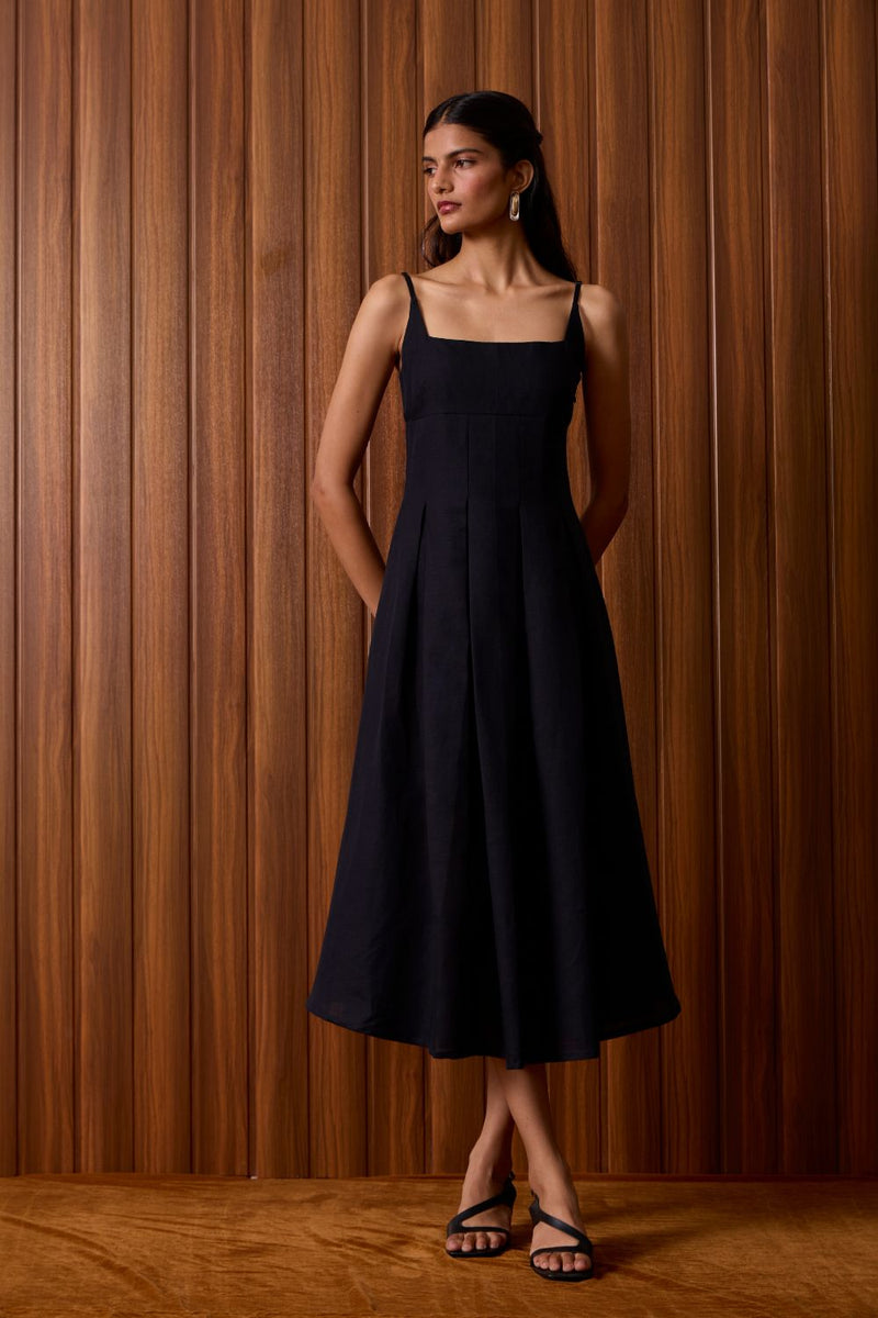 Eos Black Midi Dress cotton by The Summer House in black color for women in Singapore
