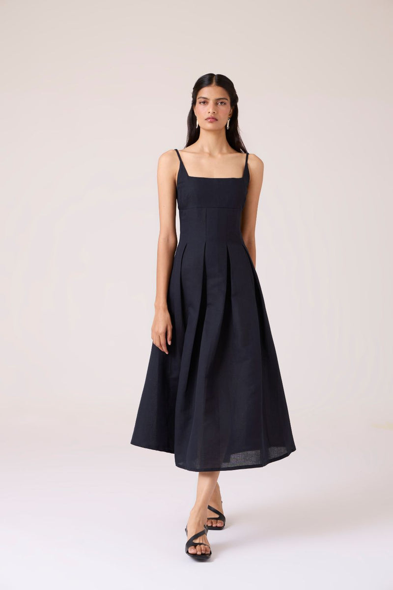 Eos Black Midi Dress cotton by The Summer House in black color for women in Singapore