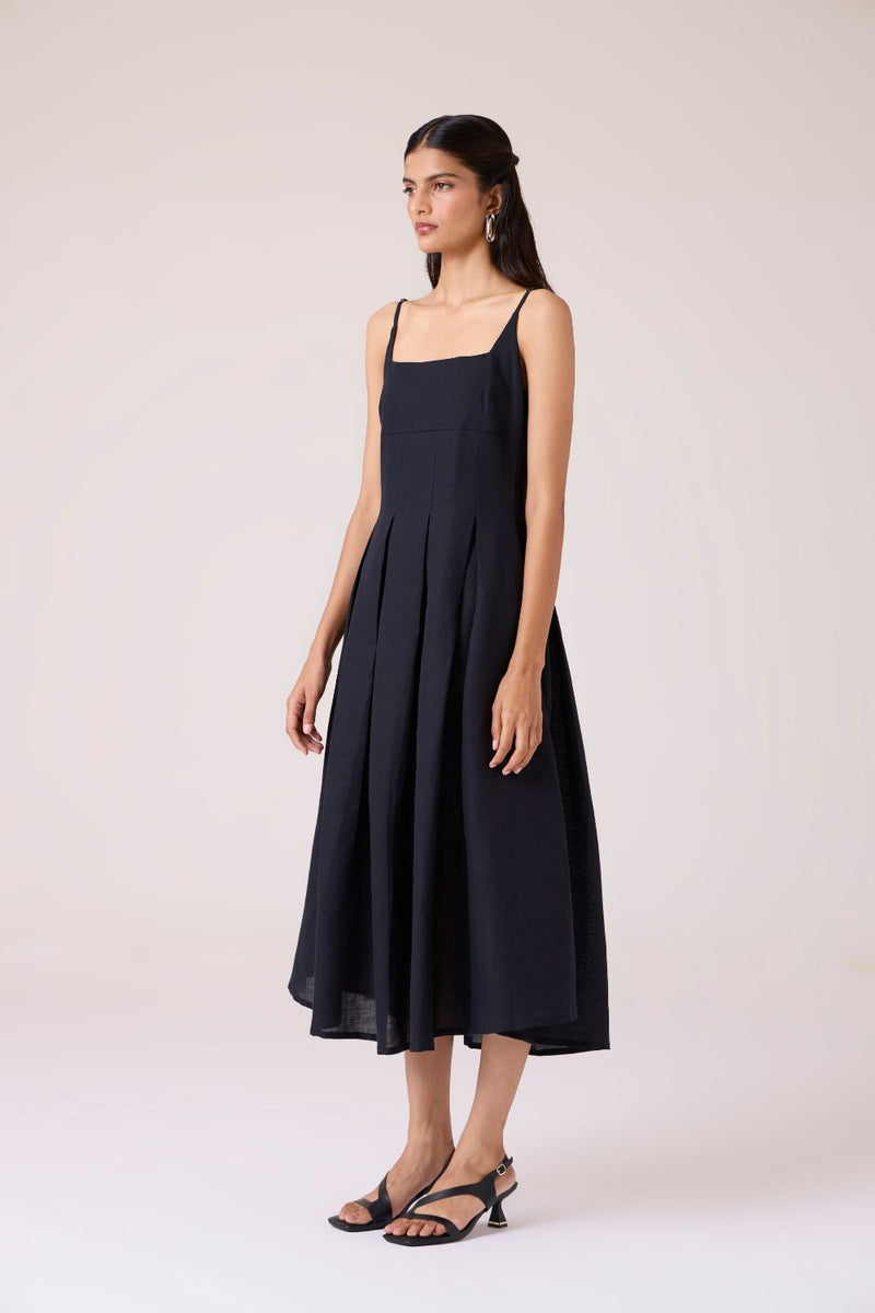 Eos Black Midi Dress cotton by The Summer House in black color for women in Singapore