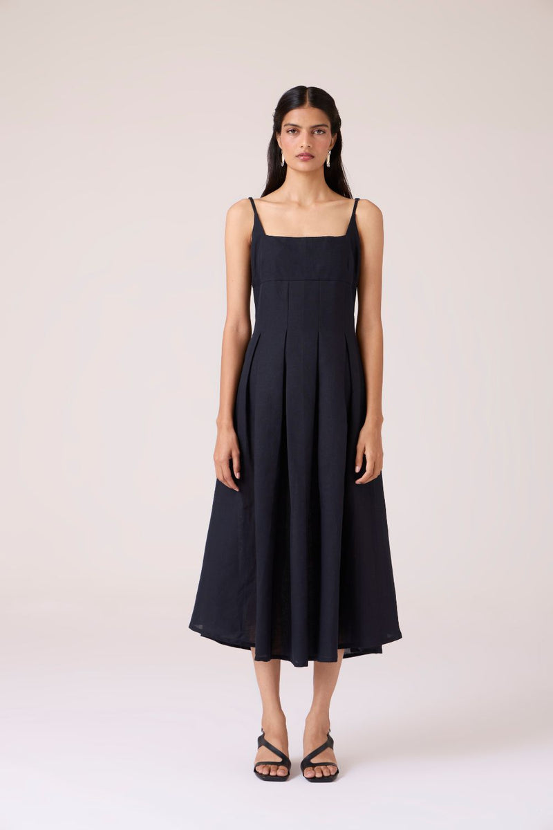 Eos Black Midi Dress cotton by The Summer House in black color for women in Singapore