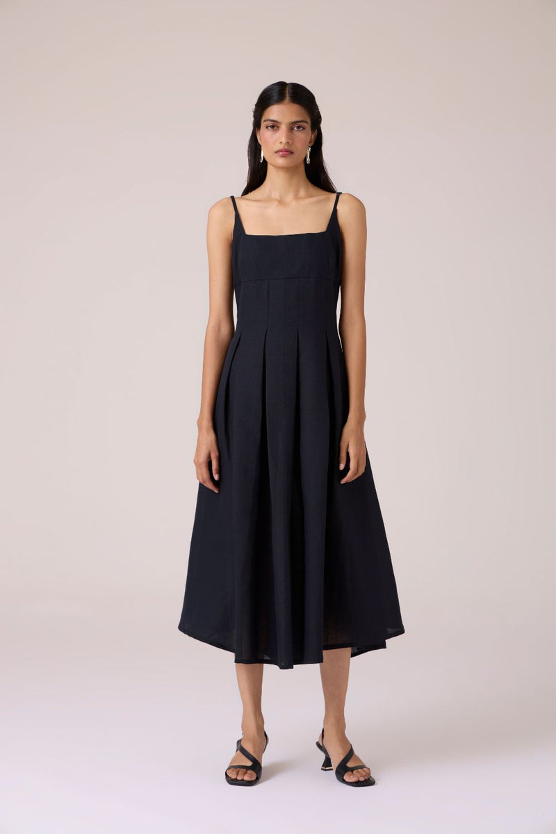 Eos Black Midi Dress cotton by The Summer House in black color for women in Singapore