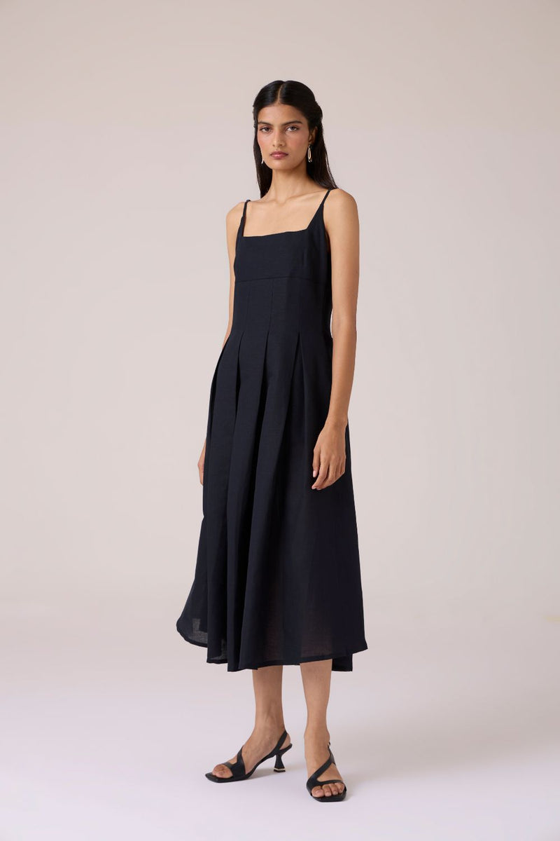 Eos Black Midi Dress cotton by The Summer House in black color for women in Singapore
