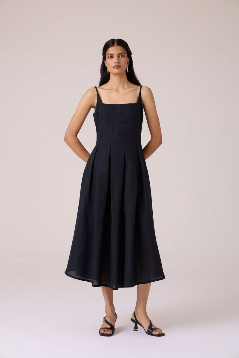 Eos Black Midi Dress cotton by The Summer House in black color for women in Singapore