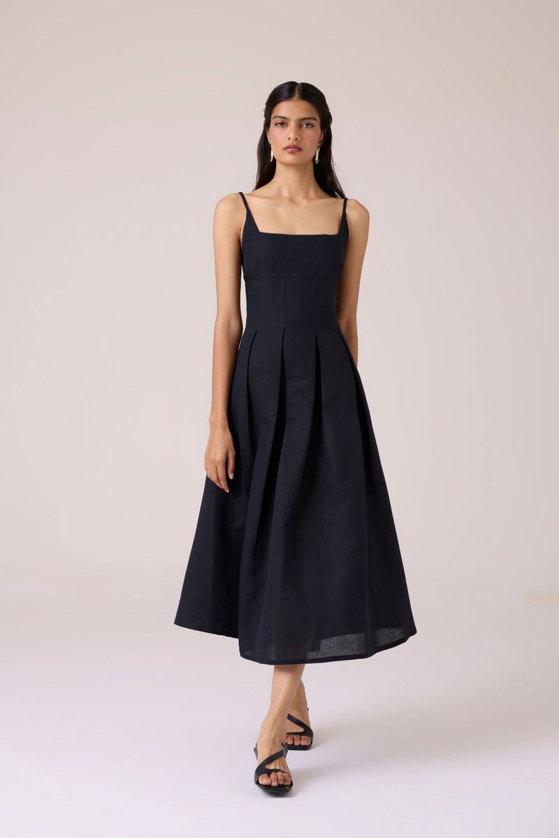Eos Black Midi Dress cotton by The Summer House in black color for women in Singapore
