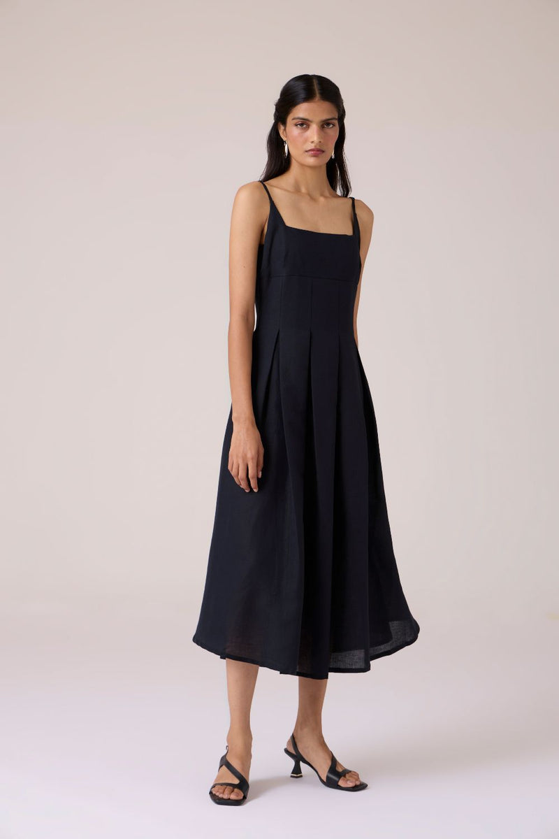 Eos Black Midi Dress cotton by The Summer House in black color for women in Singapore