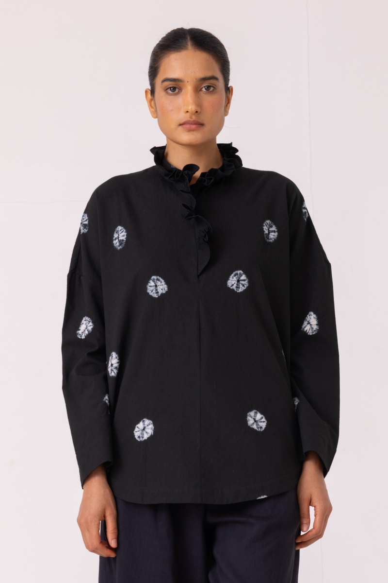 Eowyn Black Bandhani Handwoven Shirt cotton by The Summer House for women in Singapore