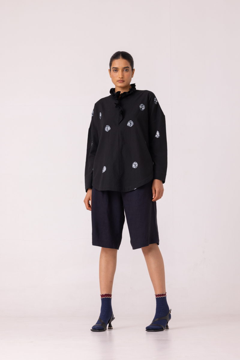 Eowyn Black Bandhani Handwoven Shirt cotton by The Summer House for women in Singapore