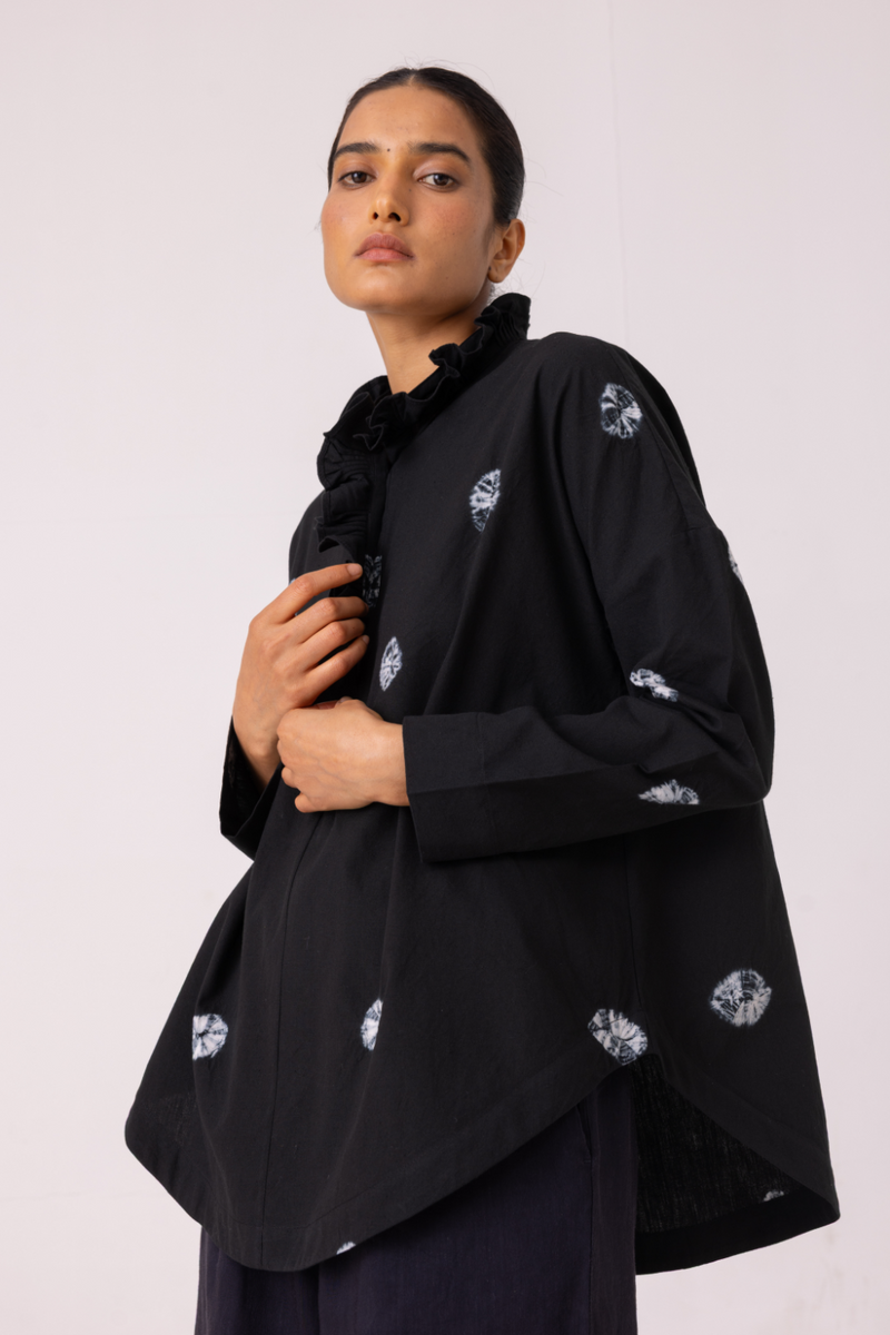 Eowyn Black Bandhani Handwoven Shirt cotton by The Summer House for women in Singapore