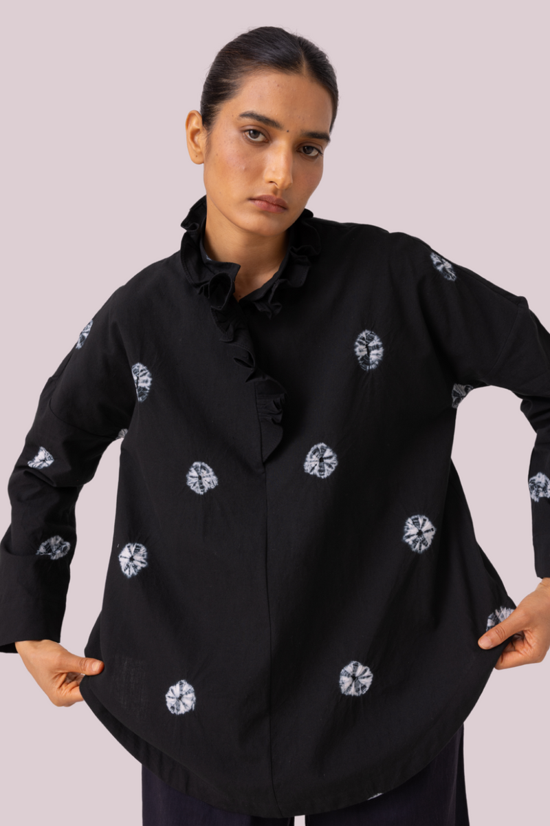 Eowyn Black Bandhani Handwoven Shirt cotton by The Summer House for women in Singapore