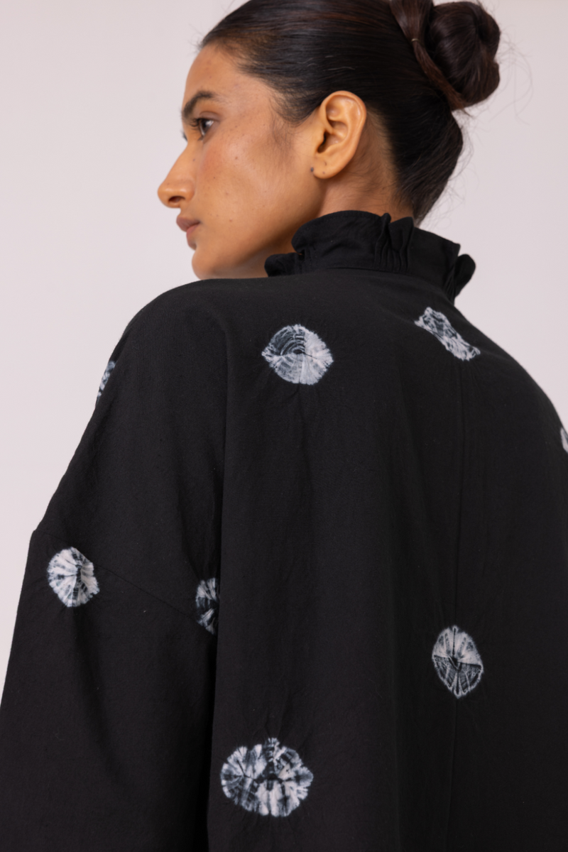 Eowyn Black Bandhani Handwoven Shirt cotton by The Summer House for women in Singapore
