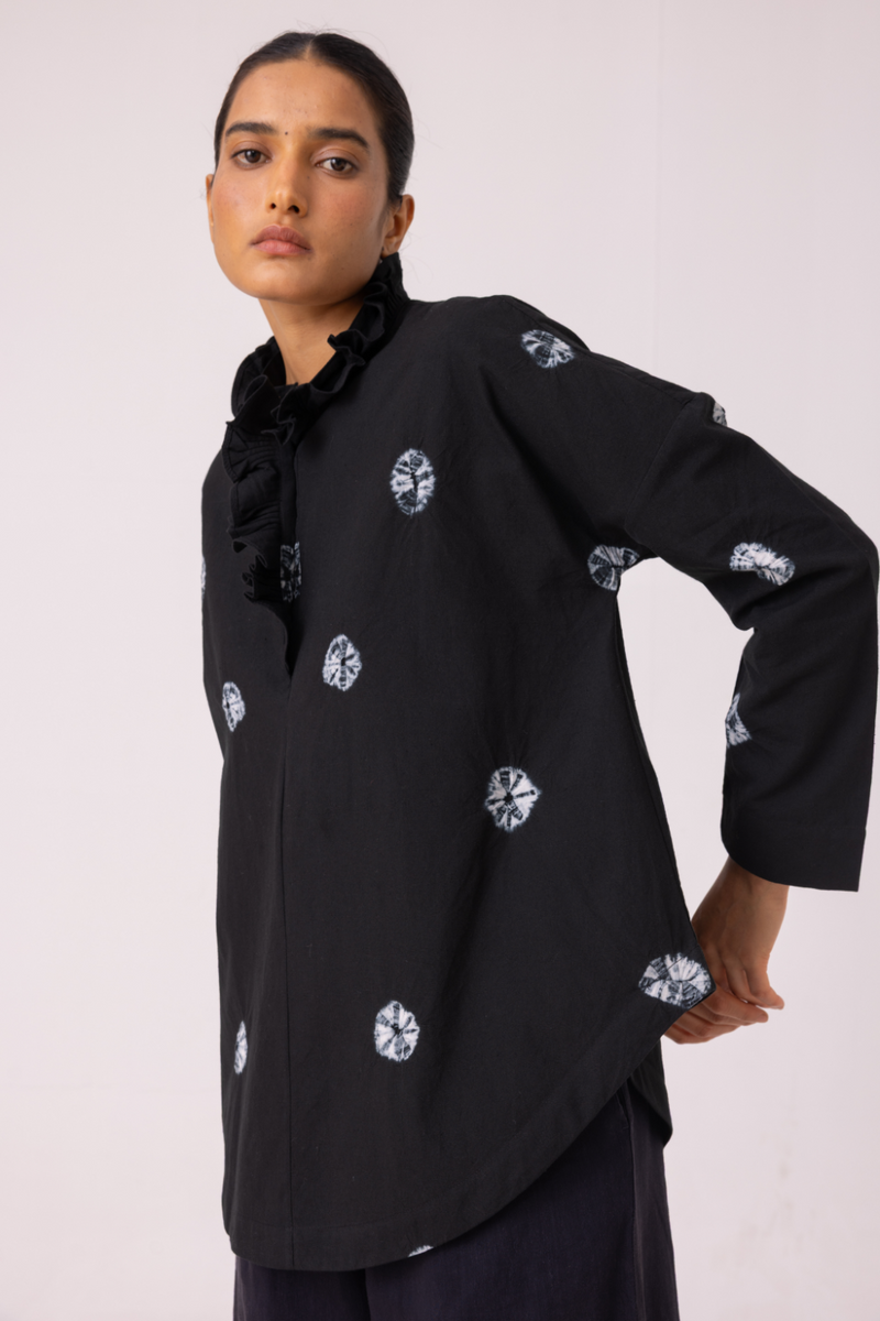 Eowyn Black Bandhani Handwoven Shirt cotton by The Summer House for women in Singapore