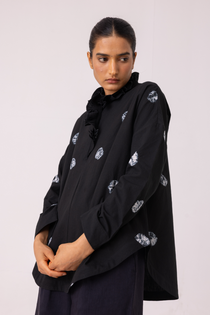 Eowyn Black Bandhani Handwoven Shirt cotton by The Summer House for women in Singapore