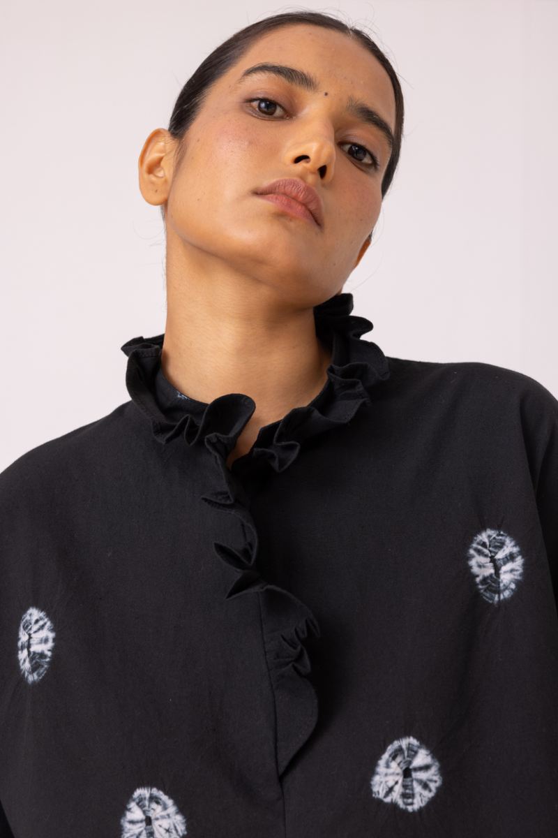 Eowyn Black Bandhani Handwoven Shirt cotton by The Summer House for women in Singapore