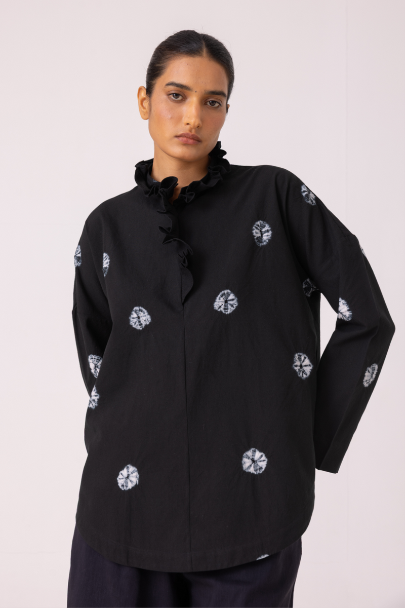 Eowyn Black Bandhani Handwoven Shirt cotton by The Summer House for women in Singapore
