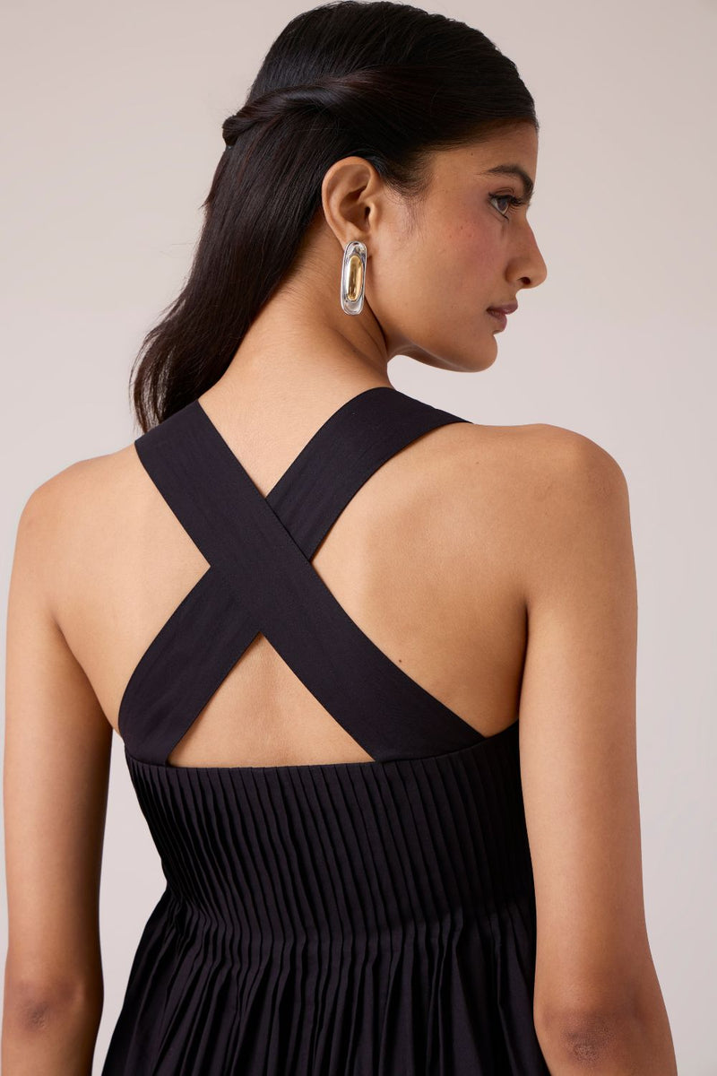 Erato Black Pleated Dress cotton by The Summer House in black color for women in Singapore