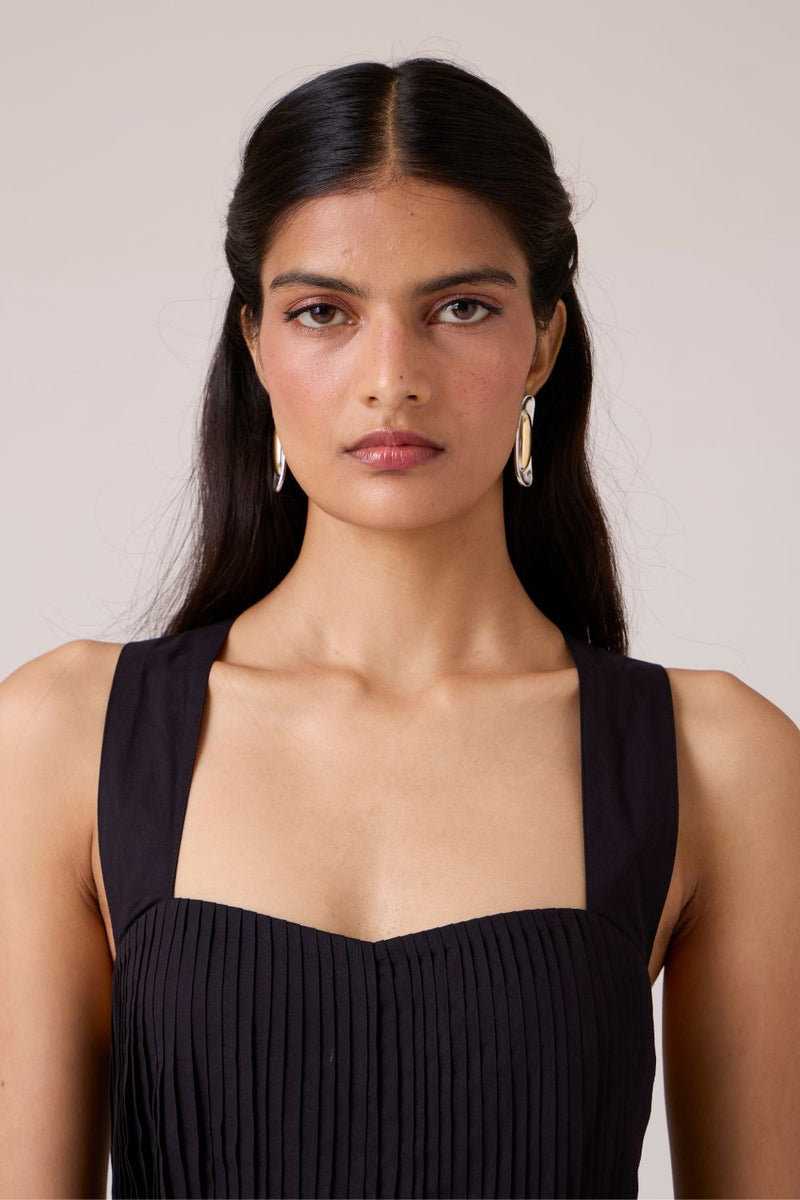 Erato Black Pleated Dress cotton by The Summer House in black color for women in Singapore