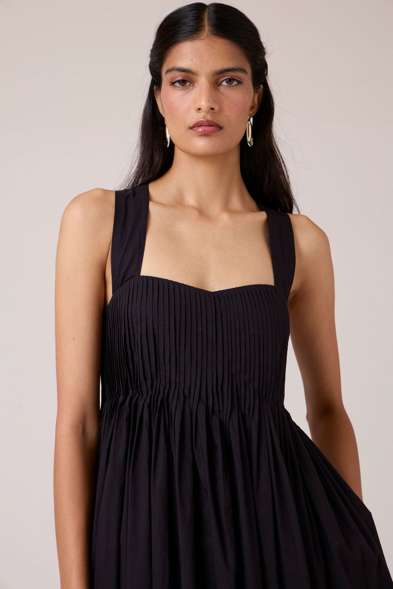 Erato Black Pleated Dress cotton by The Summer House in black color for women in Singapore