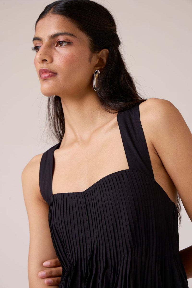Erato Black Pleated Dress cotton by The Summer House in black color for women in Singapore
