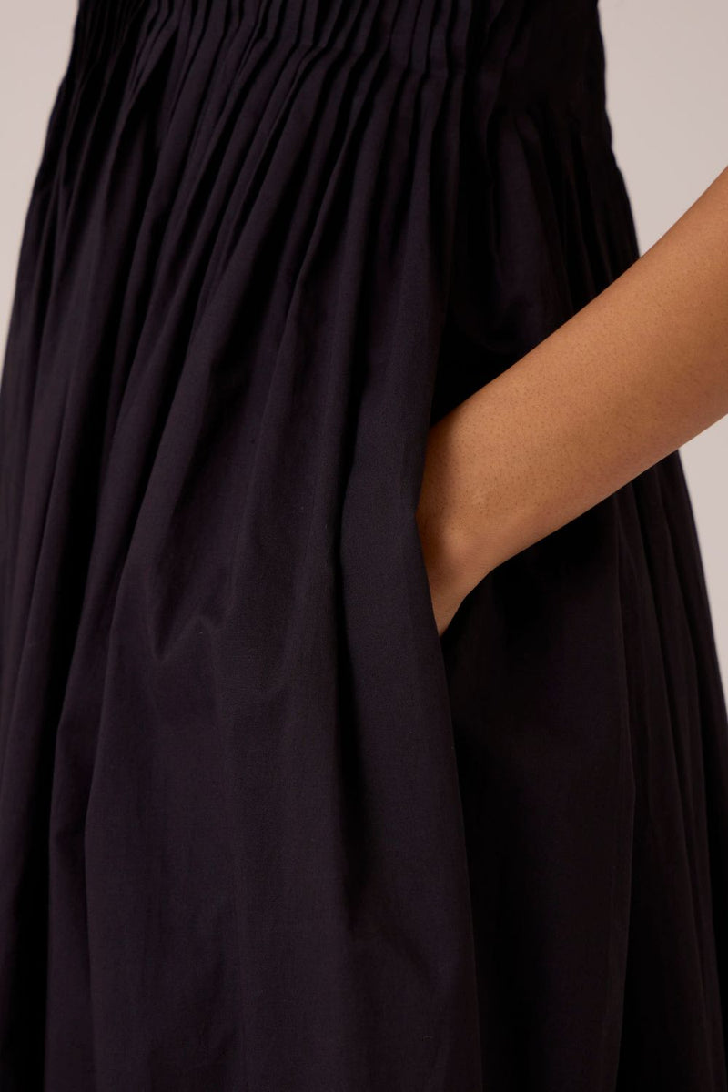 Erato Black Pleated Dress cotton by The Summer House in black color for women in Singapore