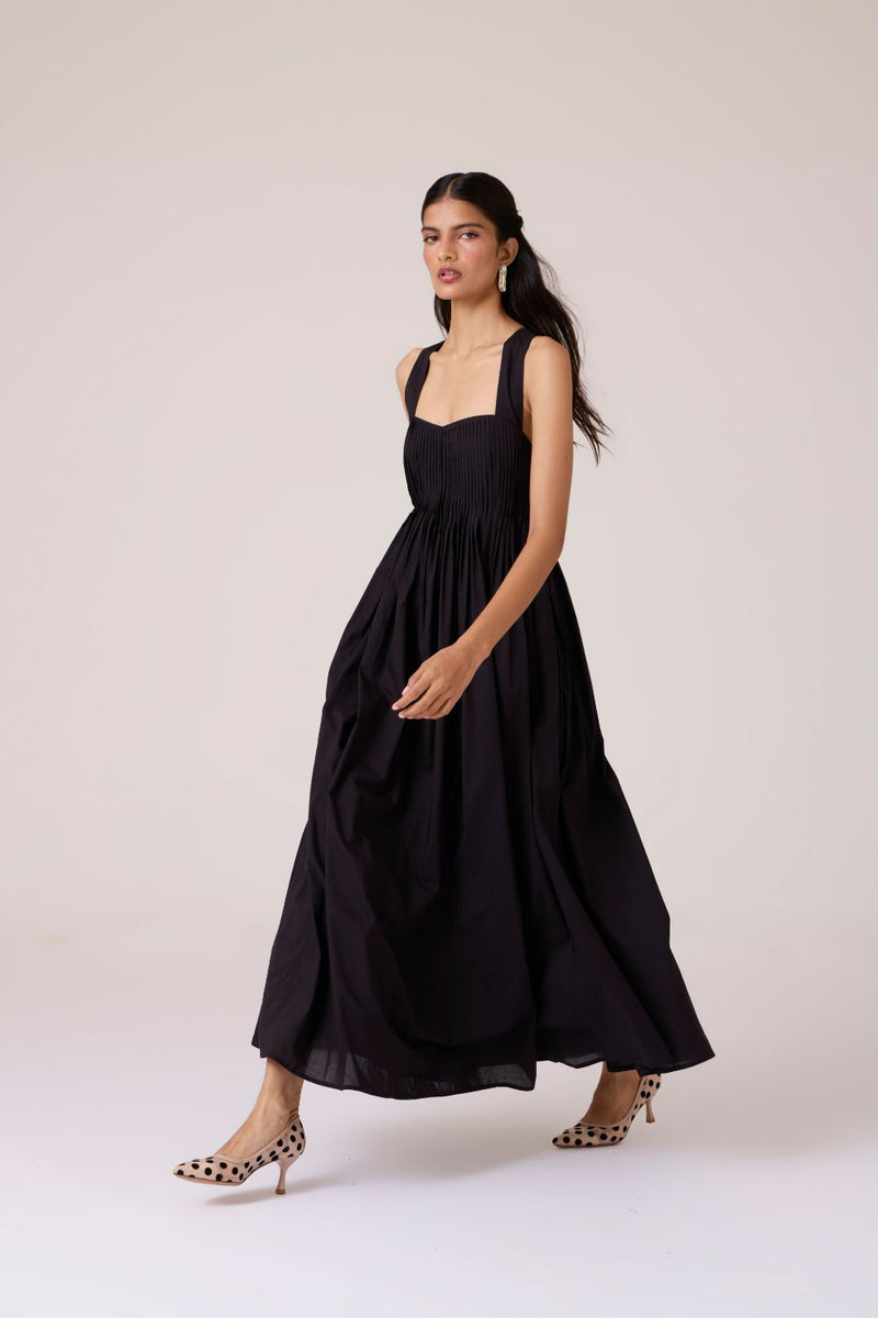 Erato Black Pleated Dress cotton by The Summer House in black color for women in Singapore